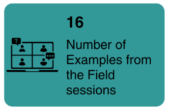 Figures on a computer screen with text that says 16 number of Examples from the Field sessions