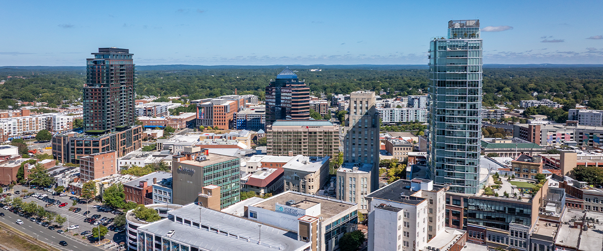 Arial view of downtown Durham