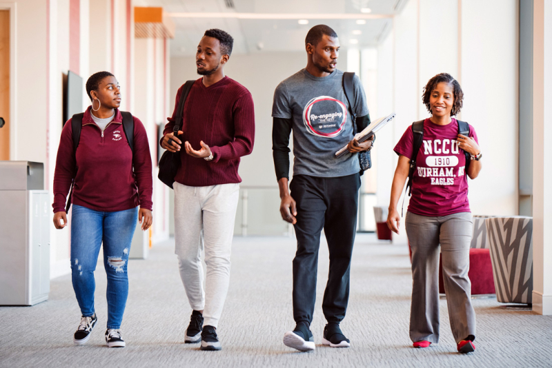 NCCU students conversing on campus