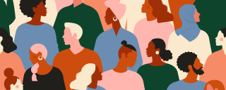 Stylized illustration depicting a diverse group of people