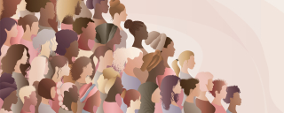 Stylized illustration of diverse group of young women in profile.