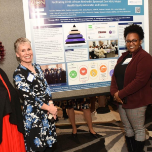 Duke CTSI Research Program Lead Kenisha Bethea, MPH, lead author of the poster presentation on "Facilitating CEnR: AME Zion HEAL Model for Health Equity Advocates and Liaisons" had the winning poster abstract in the Community Health Category, emphasizing the strength and importance of faith communities in advancing health equity.  Other abstract co-authors included Daphne Lancaster, MA, Cindy Hayes, MSA-PA, Nadine Barrett, PhD (Wake Forest), Julius Wilder, MD (Duke), the Duke Clinical Translational Science 